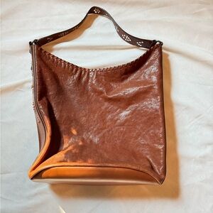 FRYE Leather Painted Desert Studded Conch Hobo Bag Cognac